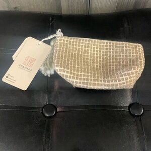 New Zuahaza Woven Cream & Olive Green Cotton Small Coin Purse or Zippered Clutch